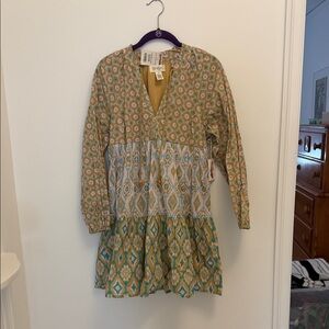 Jessica Simpson Boho Tiered Mini Dress | 100% Cotton | Long Sleeve | Small